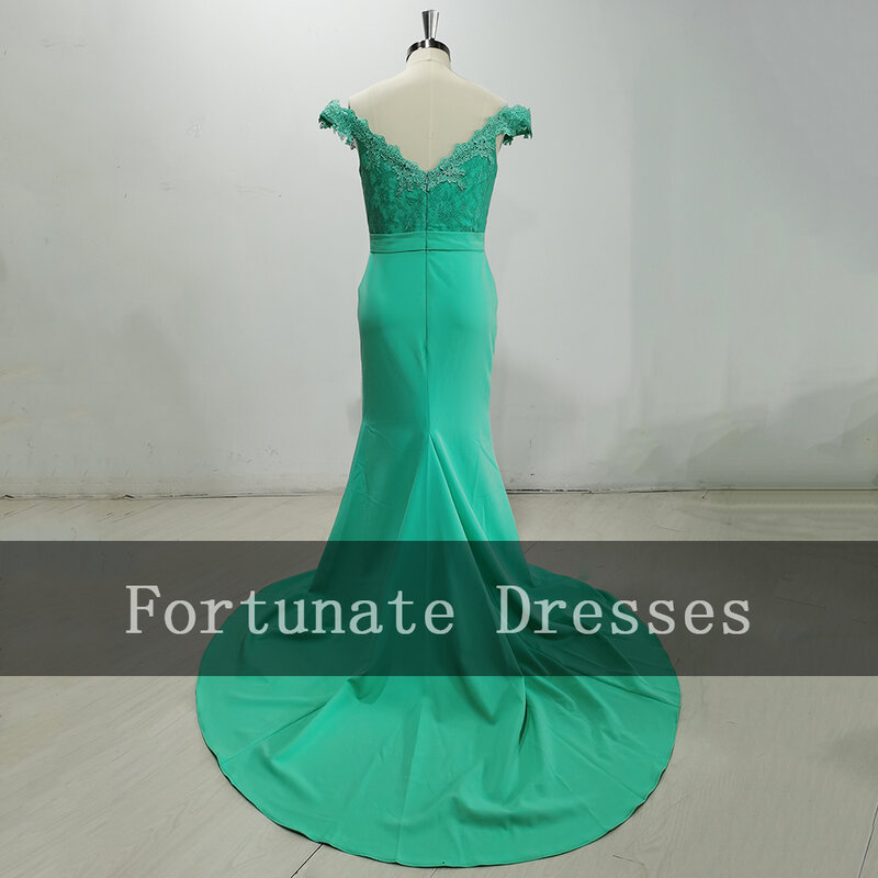 오프 숄더 인어 신부 들러리 드레스 민트 레이스 아플리케 메이드 오브 아너 가운 비치 웨딩 게스트 드레스 2022 실제 사진