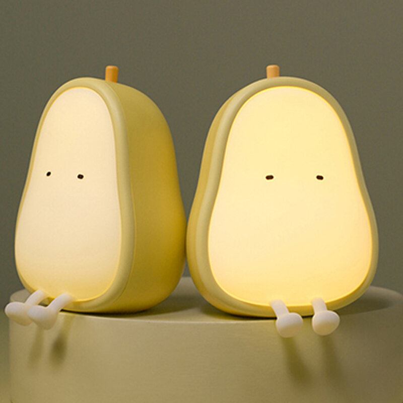 LED Pear-shaped Fruit Night Light USB Rechargeable Dimming Table Lamp Bedroom Bedside Decoration Silicone Light Kid Gift