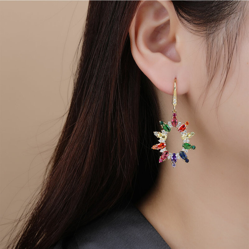Poulisa Elegant Hollow Pear Shape Earrings for Women Girls Party Gift Luxury Colorful Gemstone Drop Earrings Fashion Accessories