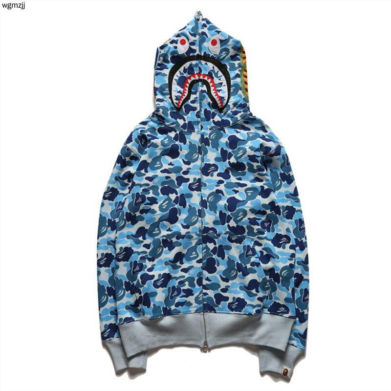 2022แฟชั่น Camouflage Shark Head Bape 3D พิมพ์ Men Hooded เสื้อกันหนาว Hip Hop Hoodies Camo พิมพ์คู่สวม Streetwear