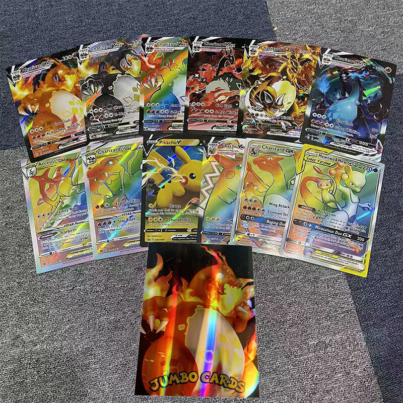 12/30Pcs Big Pokemon Cards Vstar Pack oversize Jumbo Letters Vmax GX Arceus Pikachu Mew Charizard Super Rare Rainbow Cards