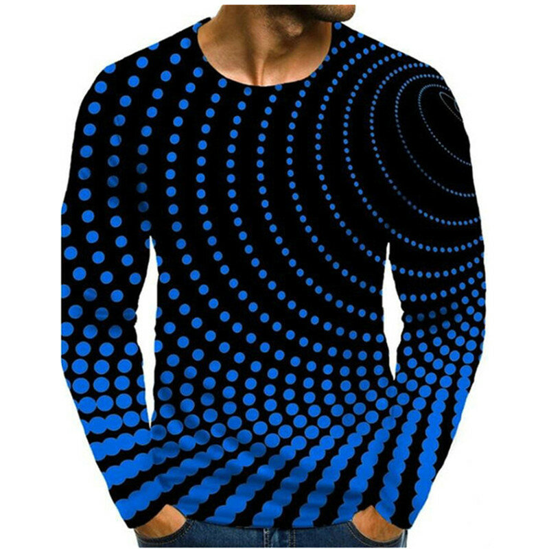 Camiseta de abstracción Digital en 3D de talla grande para hombre, camiseta de calle de manga larga Tie-Dye gradiente, Tops de gran tamaño con estampado 3D
