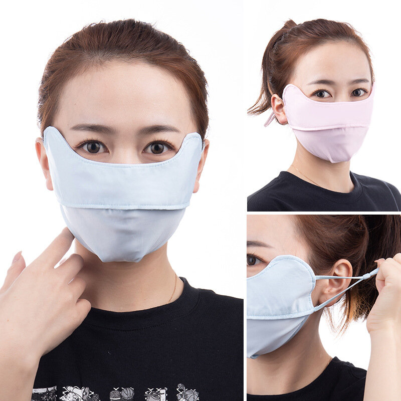 Masque de protection solaire en soie glacée pour hommes et femmes, respirant, anti-ultraviolet, suspendu, type d'oreille, pour l'été