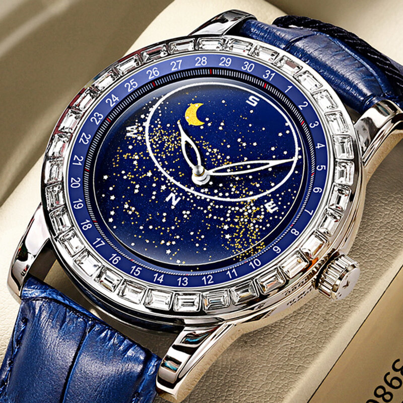 Starry Sky-relojes luminosos para hombre, pulsera de cuarzo de lujo, esfera creativa, de acero inoxidable, 2023