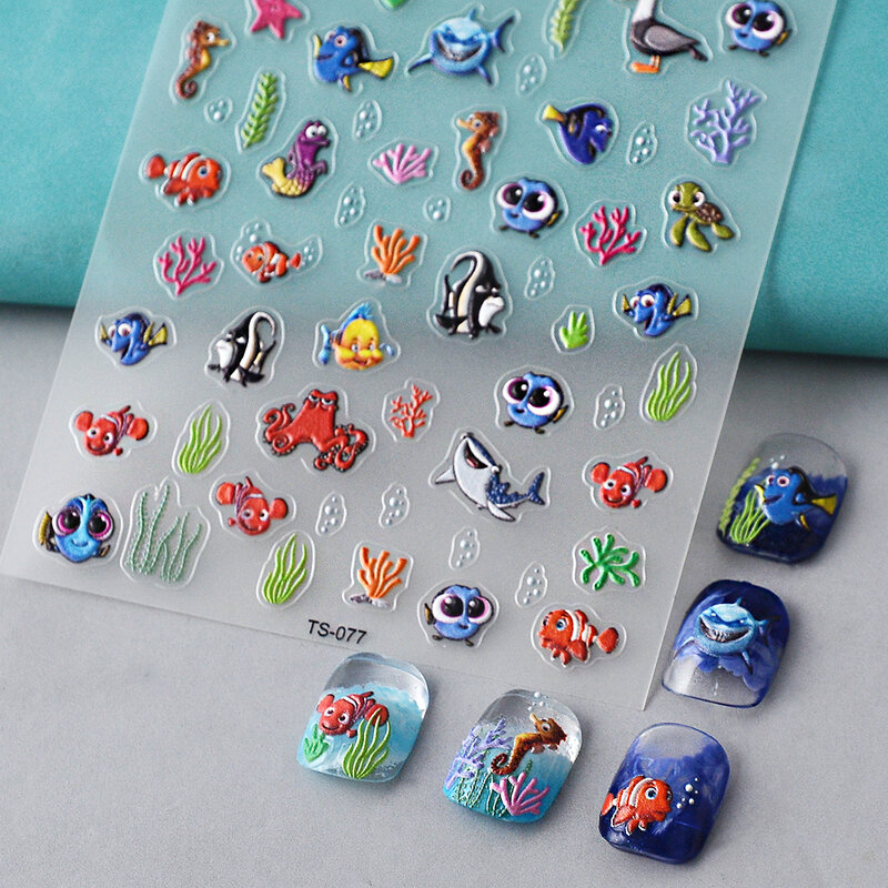 Nette Cartoon Sea Tiere 5D Nagel Aufkleber Für Mädchen Nagel Dekoration Selbst-Adhesive Slider TS-077