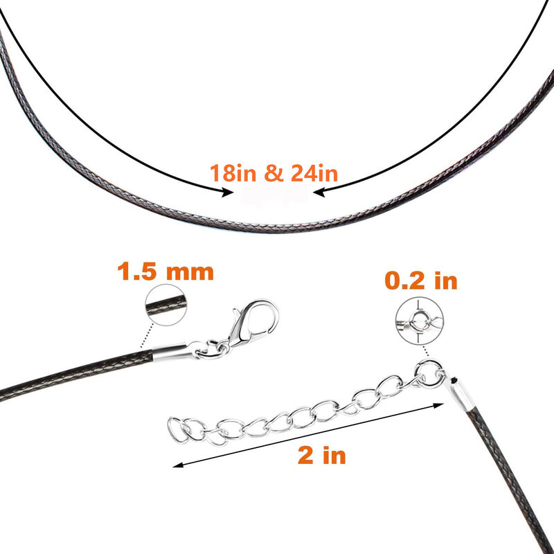 50 Pcs Waxed Necklace Cord  Leather  Rope with Lobster Claw Clasp Bulk for Jewelry Making Chain String DIY Accessories