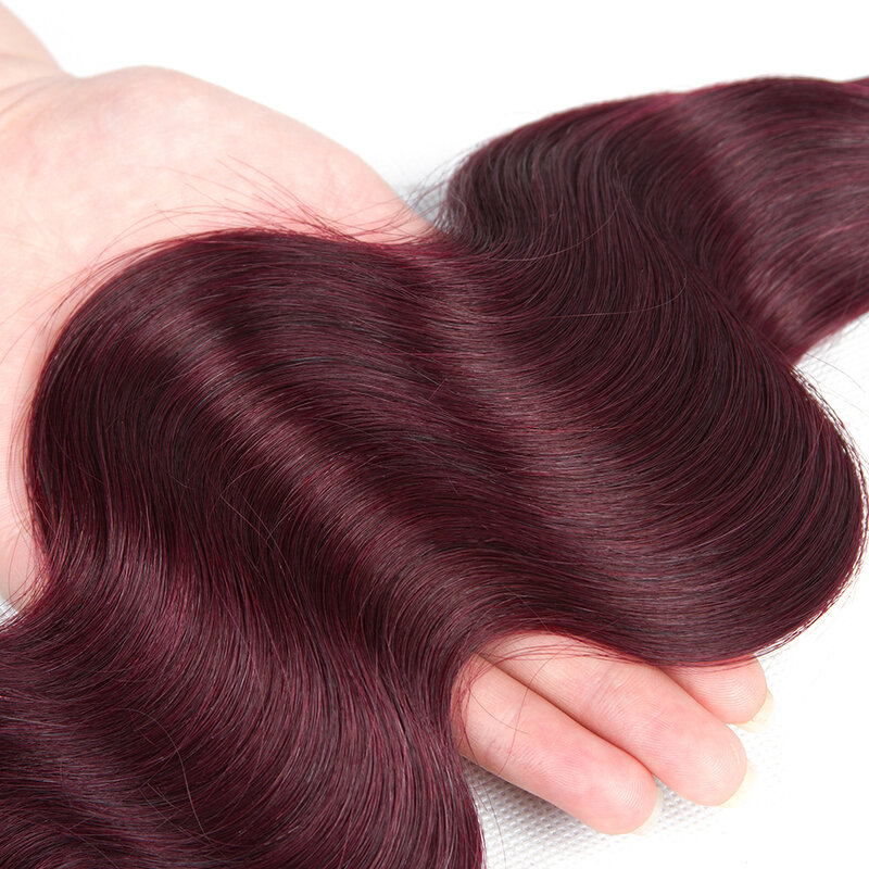HairUGo brazylijski 99J włosy typu Body Wave zamknięcia 4X 4 zamknięcie koronki 10 ''-20'' 100% uzupełnienie splotu ludzkich włosów z dzieckiem włosy Remy włosy