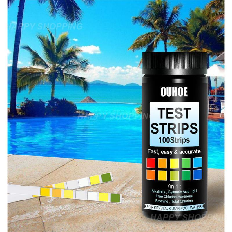 7-In-1 Swimming Pool PH Test Paper Residual Chlorine PH Value Alkalinity Hardness Test Strip PH Tester Pool Cleaner Accessories