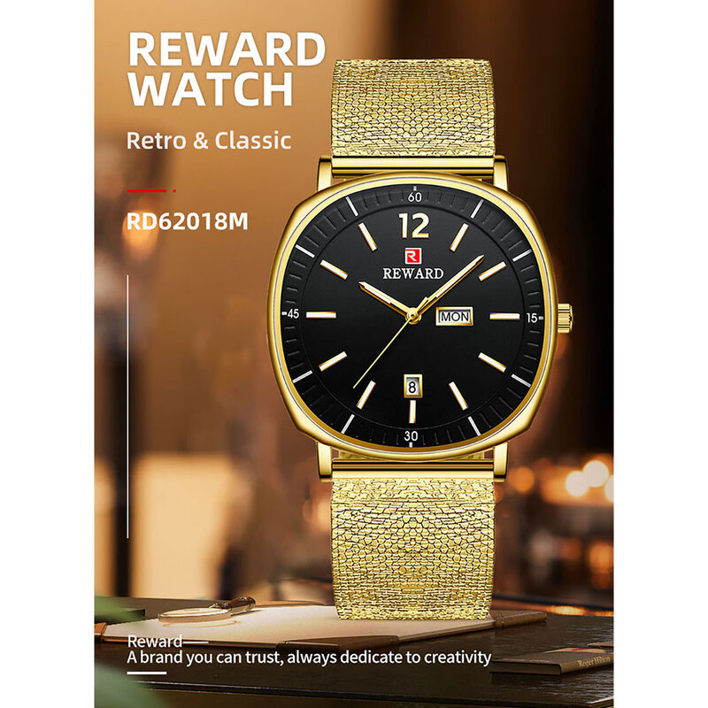 รางวัลผู้ชายนาฬิกาธุรกิจ Quartz นาฬิกาข้อมือวันที่สัปดาห์นาฬิกาข้อมือสแตนเลสสตีลนาฬิกาสำหรับชาย