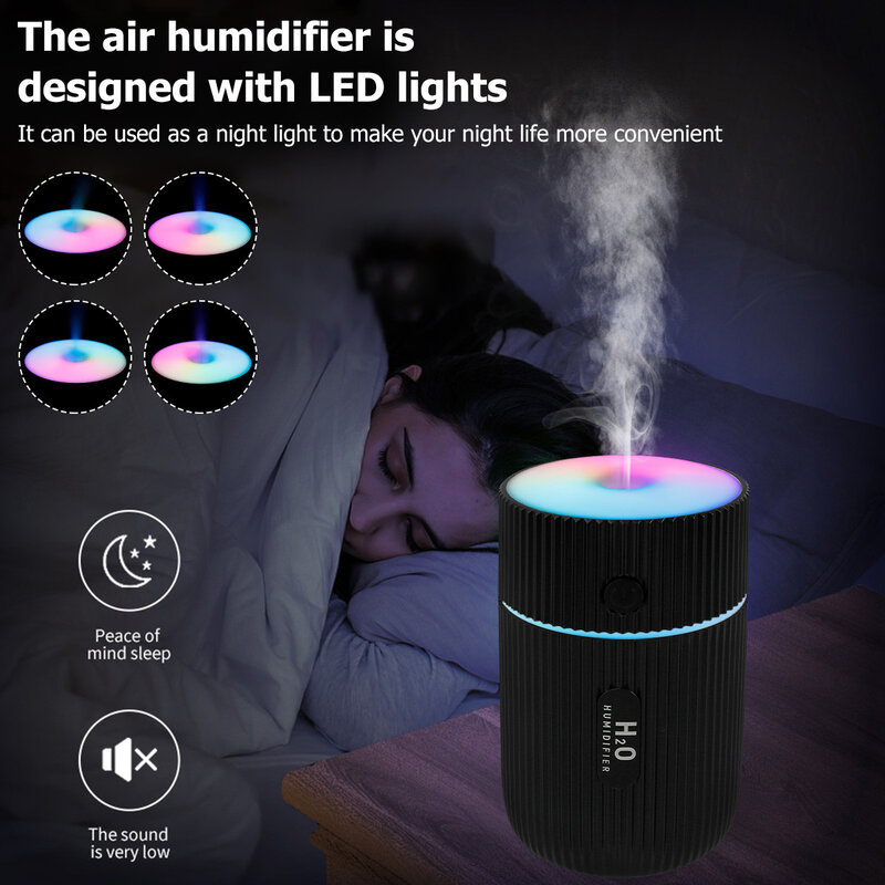 Humidificador de aire ultrasónico, difusor de Aroma de 220ml con luz LED de Color romántico, minihumidificador USB, nebulizador