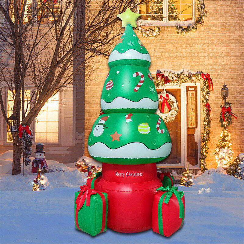 Ornamen Pesta Pohon Tiup Natal LED Menyala Dalam Ruangan Luar Ruangan Display Festival Hadiah Mainan Bercahaya