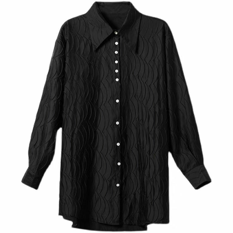 Весенне-осенняя модная универсальная блузка с трехмерным украшением и длинным рукавом, свободная повседневная Однотонная рубашка-поло сре...