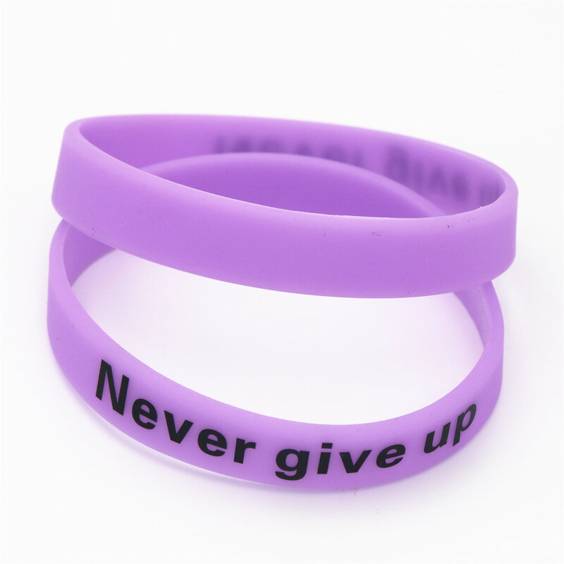 1 pz Never Give Up Glow In Dark gomma siliconica elasticità Sport Wristband Print bracciale sportivo Unisex polsino Candy Color SH095