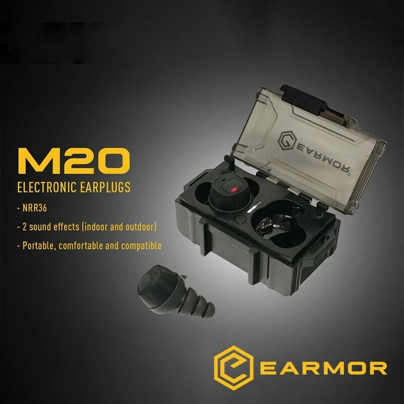 EARMOR M20 Earplug Elektronik Earplug Pengurangan Kebisingan Taktis untuk Pelatihan Menembak/Penegakan Hukum Lingkungan dengan Kebisingan Tinggi