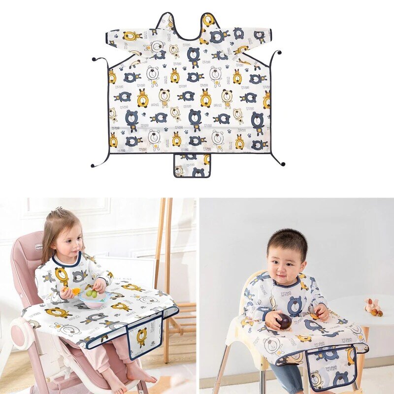 Feeding Bib for Baby Boys Girls 6-36Month Waterproof Bib Apron Smock with Table Cover Infant Mess Free Full Coverage Bib