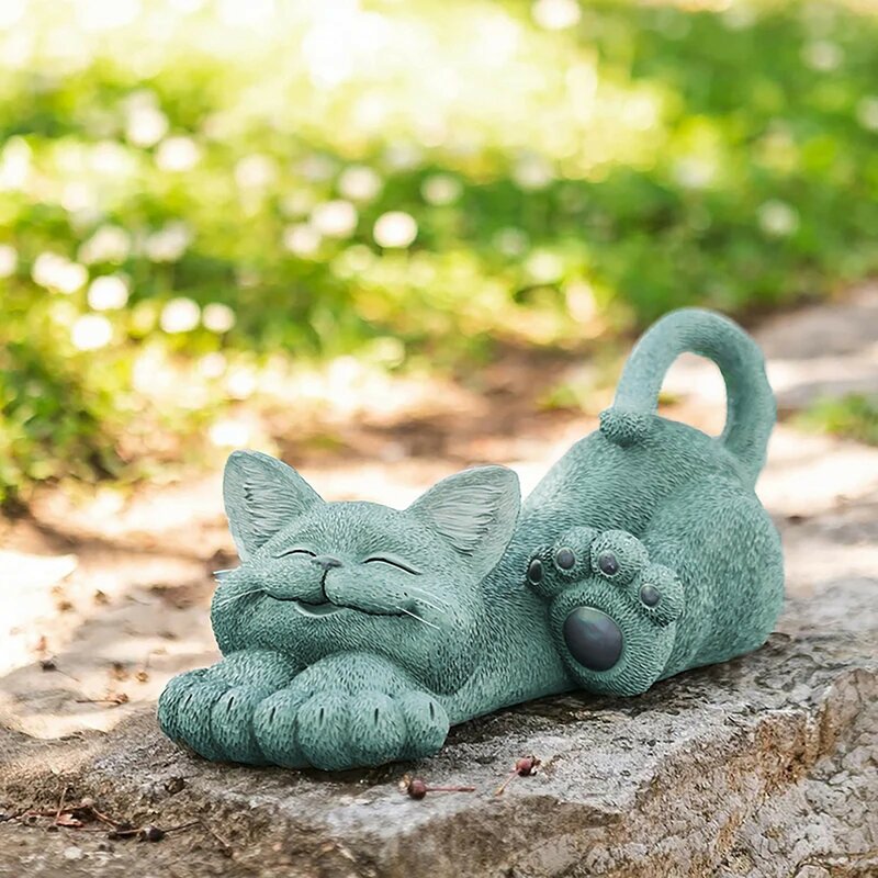 1pc gato feliz caprichoso gato lounging jardim estátua decoração ao ar livre miniatura artesanal estatueta animal resina jardim craft2021