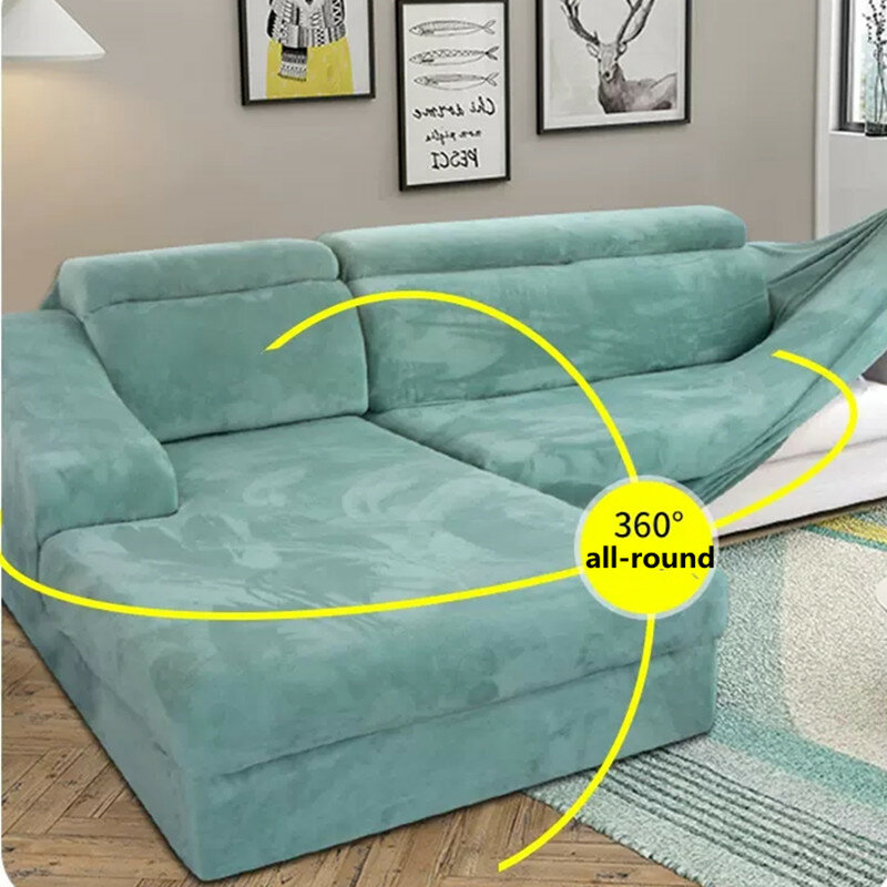 Funda completa de felpa aterciopelada para sofá, cubresofá elástico para sillón en forma de L, protector completo para mueble con chaise longue
