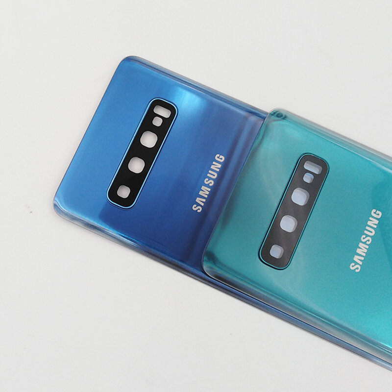 Cubierta trasera de cristal para Samsung S10 SM-G973F, carcasa trasera de repuesto de batería para Galaxy S10 + S10 Plus SM-G975F + lente de cámara