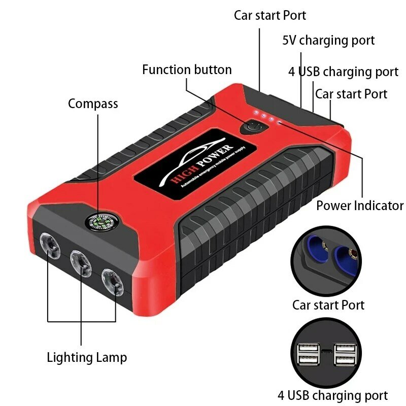 Auto Jump Starter Power Bank 59800mA 600A 12V Uitgang Draagbare Emergency Start-Up Charger Voor Auto Booster Batterij uitgangspunt Apparaat