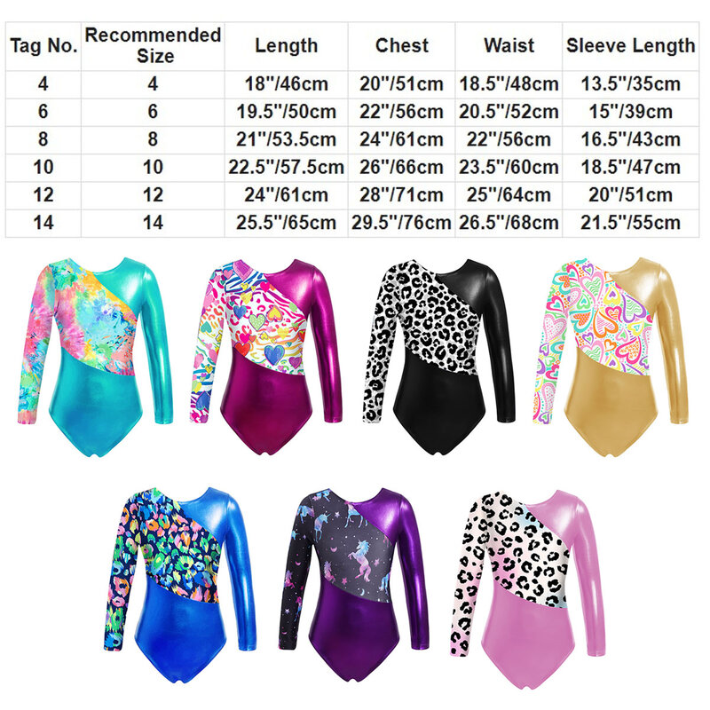 Kids Girls Ballet Gymnastics Leotard Mesh Long Sleeve Leopard Print Moden Jazz Dance Shorty Unitard Jumpsuit Performance Clothes