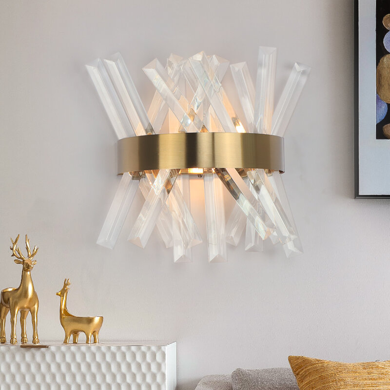 Crystal Wall Light Fixture Bedroom Beside Gold Wall Lamps AC 90-260V Bathroom Gold Light Fixture Stainless Steel Led Wall Sconce