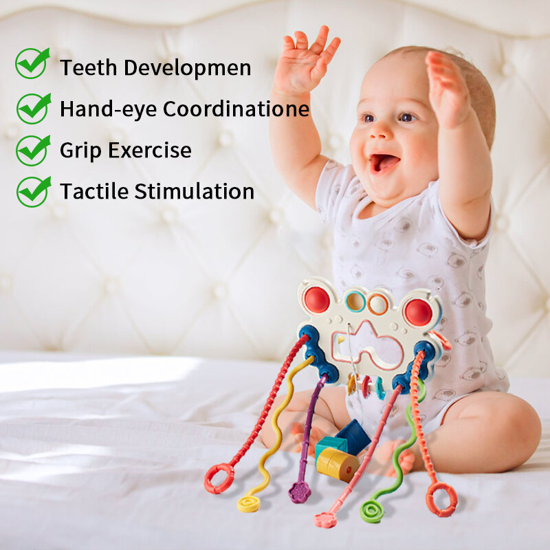 Juguetes De Desarrollo sensorial Montessori para bebé, cuerda de tracción, agarre de dedo, entrenamiento de aprendizaje temprano, juguetes educativos, juguete de dentición de 1 a 3 años