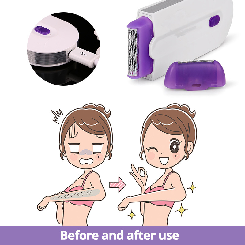 Pencabut Rambut Portabel 2 IN 1 USB Isi Ulang Penghilang Sentuhan Halus Lampu Tanpa Rasa Sakit dengan Aman Sensor Pencukur Epilator Laser Wanita