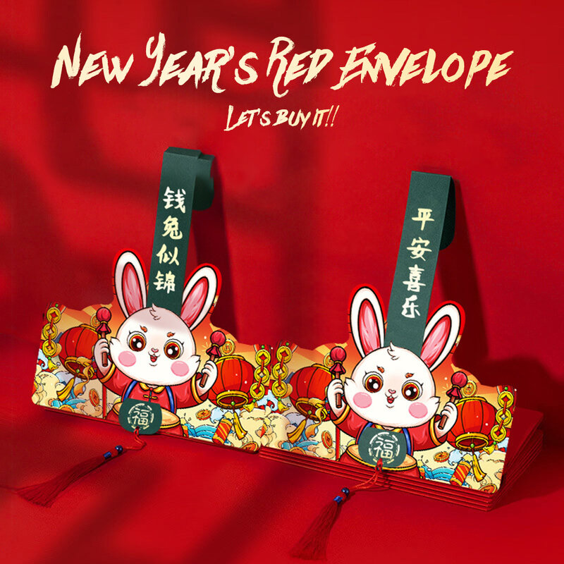Sobre rojo de año Conejo, decoración de Año Nuevo Chino plegable, Festival de Primavera de Hongbao, 2023