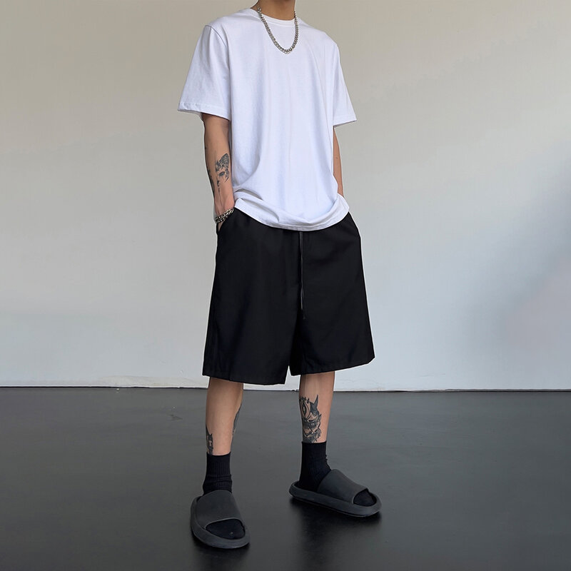 Y2K Summer Street Hip-hop funzionale gioventù uomo Casual quotidiano allentato traspirante coulisse pantaloncini a gamba larga tinta unita