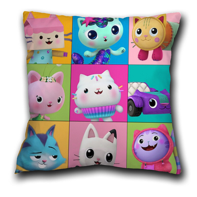 45x45cm Gabbys Dollhouse Pillowcase Cartoon Cute Kitten Throw Pillow Cover Gabby Cat Cushion Polyester Mermaid Fairy Home Decor