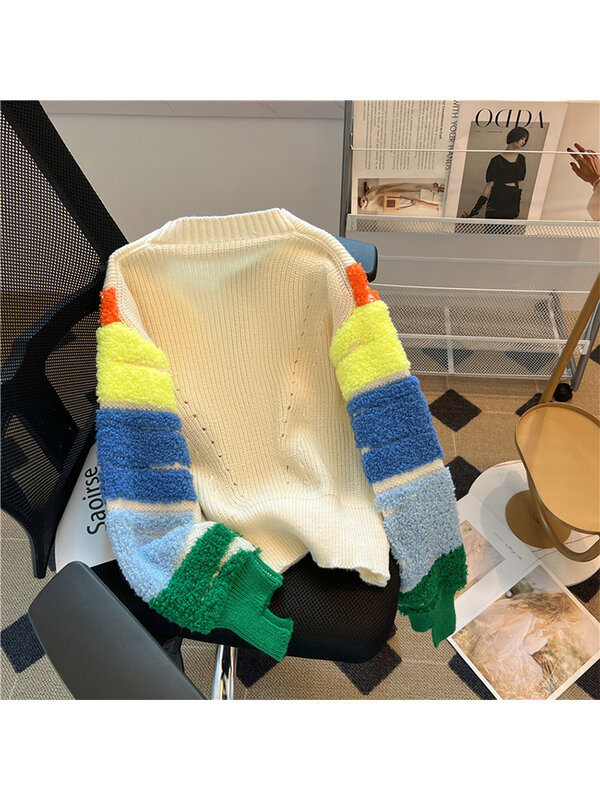Sweter w paski sweter damski z dzianiny w stylu Vintage Harajuku Y2k 90s estetyczny uroczy długi rękaw swetry z dzianiny modne ciuchy z lat 2000