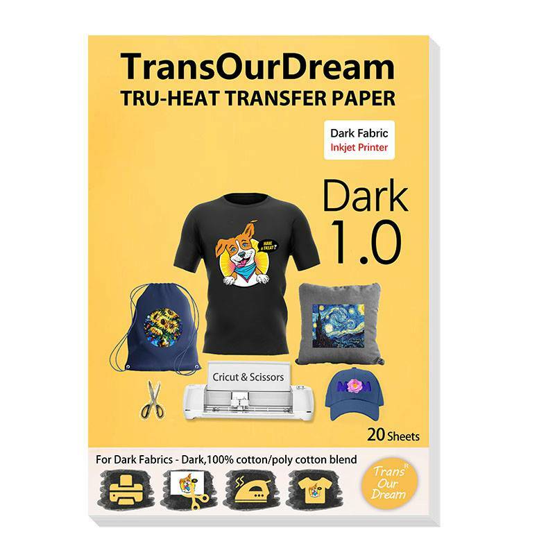 TransOurDream-20 hojas de papel de transferencia de calor para impresora de inyección de tinta, para impresión de camisetas oscuras, de 8,5x11 pulgadas