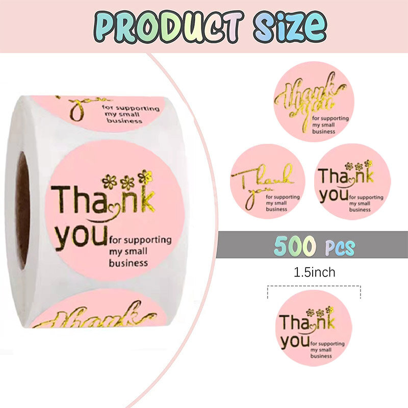 Розовая Золотая фольга, спасибо вам за поддержку моего маленького бизнеса, дизайнерские герметичные этикетки для украшения, 100-500 шт.