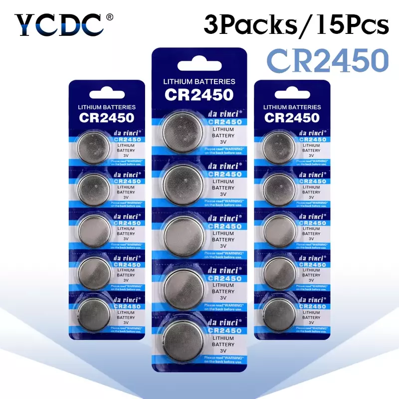 15Pcs CR2450 Button Cell Battery 3V Lithium Batteries CR 2450 LM2450 5029LC for Watch Remote Toy Computer Calculator Control