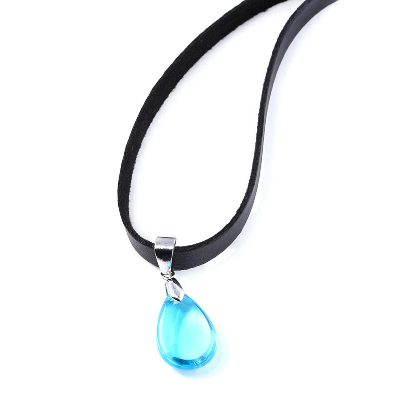 Collar de película Weathering With You para mujer, cadena de cuero de cristal azul de Amano Hina, accesorio de Cosplay, regalo