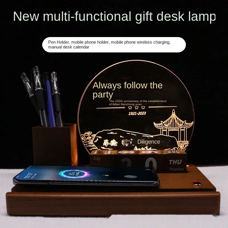Draadloze oplader penenhouder, 3D kleine nachtlamp, Enterprise Business Gift, Acryl Nieuw Exotic Ambience Light