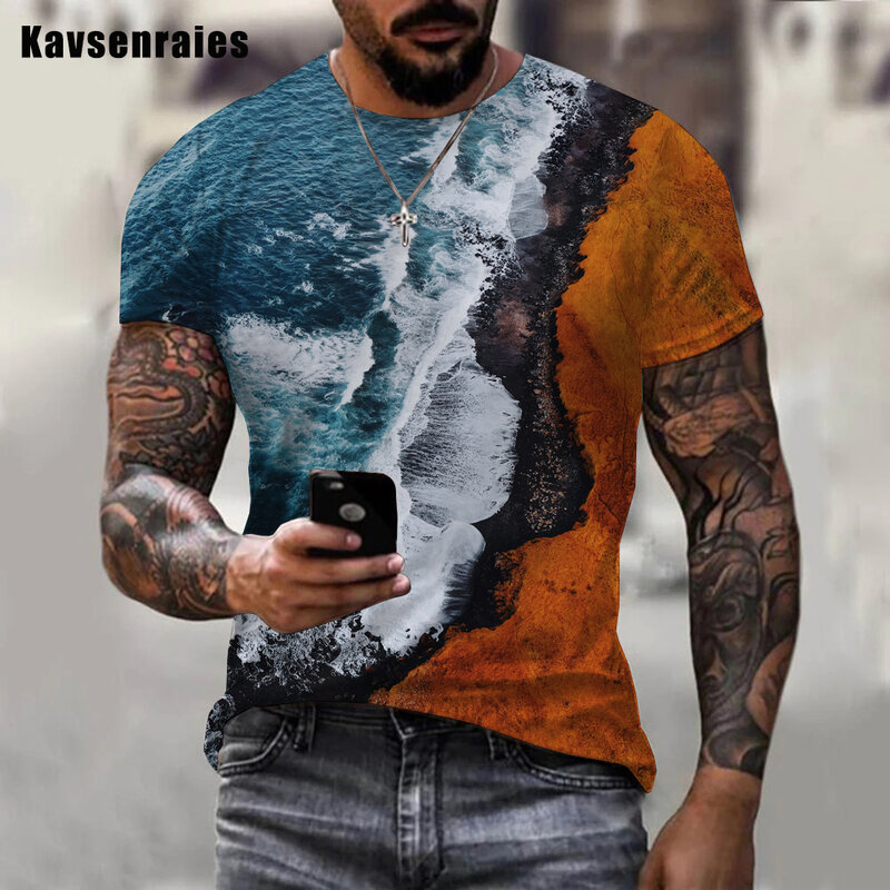 Camiseta de manga corta con estampado de isla para hombre y mujer, camisa informal de verano con estampado de palmera, ropa de calle de gran tamaño, 2022