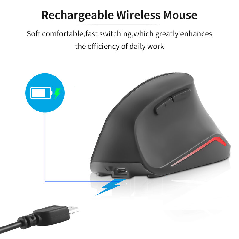 Mouse Vertikal Ergonomis Isi Ulang Gaming Komputer Mouse Nirkabel USB Optik Mause Kantor Pergelangan Tangan Sehat Tikus untuk PC Gamer