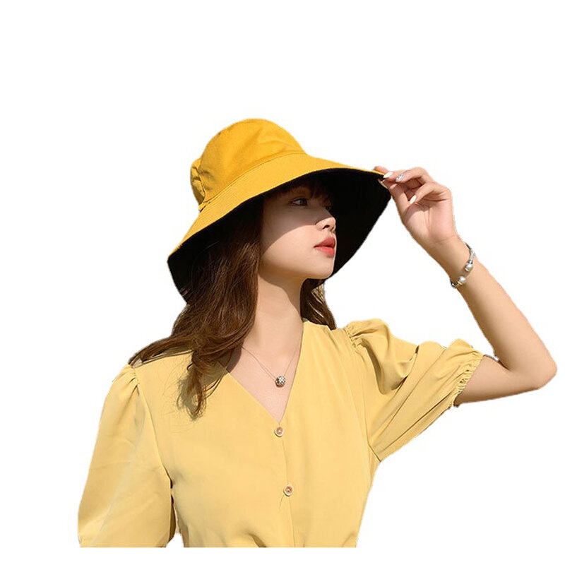Qbhat verão dupla face vestindo boné cor sólida balde chapéu feminino masculino reversível pescador chapéu proteção solar pesca gorros