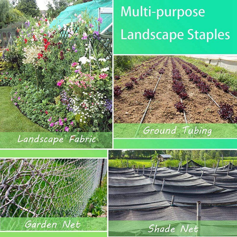 100 Pcs 6 Inch U-Shaped Landscape Staples And 100 Pcs Fixing Gasket Sets, Garden Landscape Staples Are Suitable