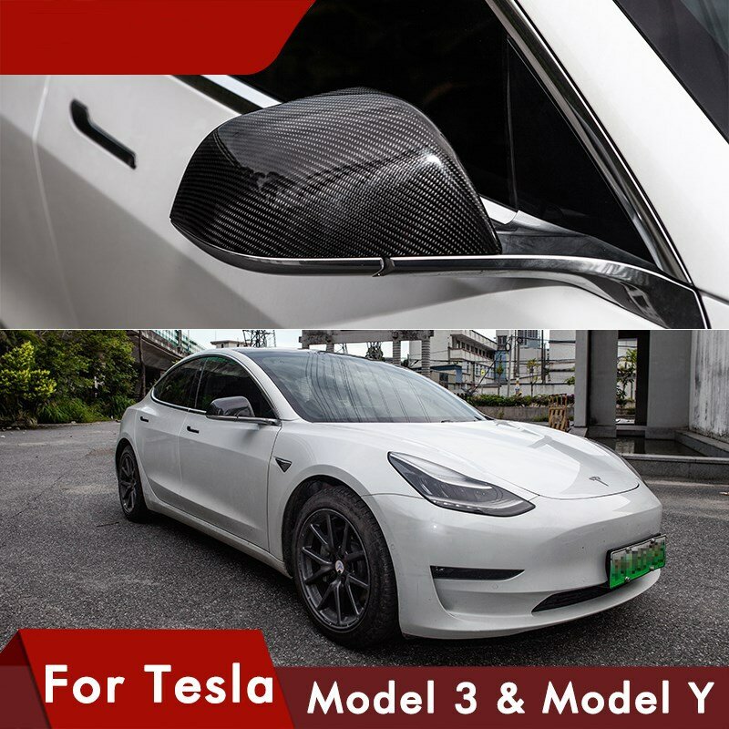 Model3 Car Real Carbon Fiber Rear View Mirror Protective Cover For Tesla Model 3 2021-2022 Accessories Matte Model Three New