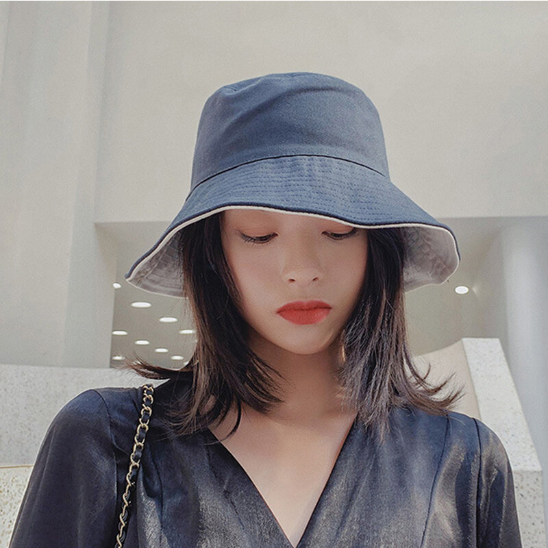 With Logo Women's Summer Fashion Two-tone Hat Double Sided Wearable Travel Hat Outdoor Sunshade Sun Hat Casual Hat