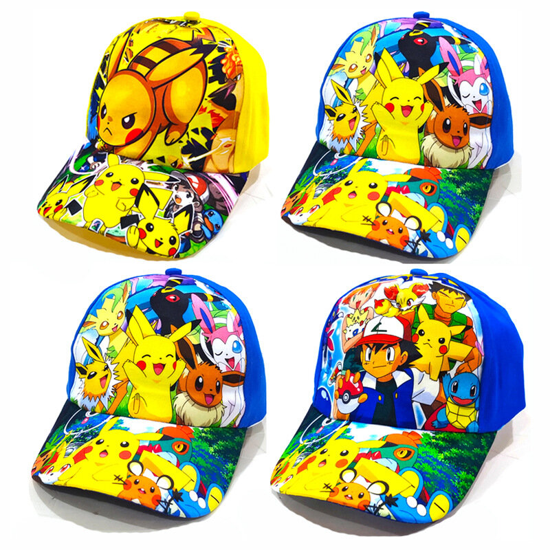 Topi Baseball Pokemon Pikachu, topi Cosplay tokoh kartun Anime, topi olahraga anak-anak pria wanita dapat disesuaikan, topi Hip Hop mainan hadiah ulang tahun