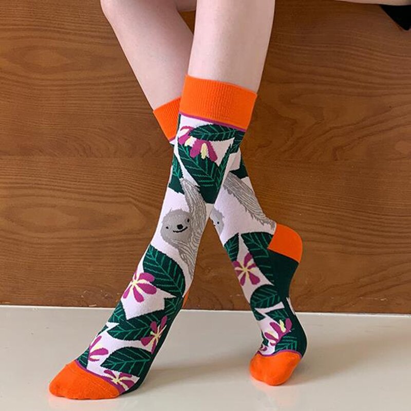 Moda colorata autunno inverno calza calzini da donna Plant Hedgehog Slothsi calzini di cotone personalità calzini dritti alla moda