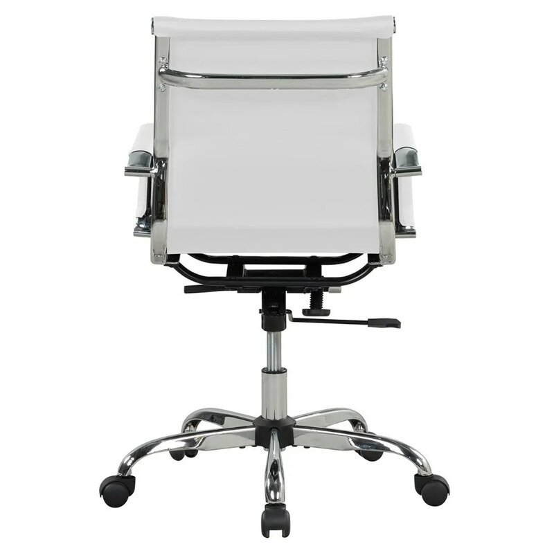 Ribbed Back PU Leather Office Chair, Adjustable Height, White  Computer Chair Office Chairs