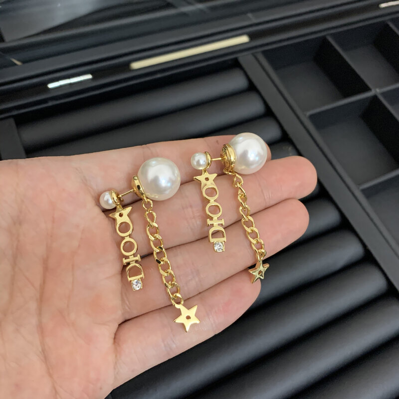 Fashion Tassel Pearl Earrings for Women Star Letters Stud Earrings Copper Vintage Accessories Wholesale