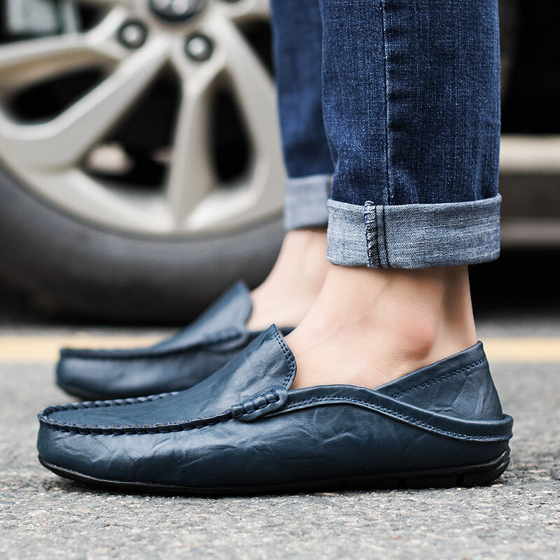 2022 Summer Mens Genuine Leather Loafers Handmade Driving Shoes Male Casual Italian Luxury Loafers Shoes Brand Moccasins for Men