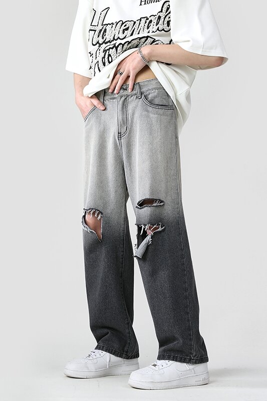 Homens streetwear calças de brim baggy calças de brim cruz hip hop calças de brim soltas