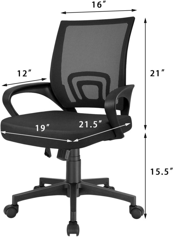 Silla giratoria de escritorio de elevación ajustable con respaldo medio, silla de escritorio giratoria de malla de conferencia en silla de oficina con reposabrazos, silla de oficina ergonómica blanco