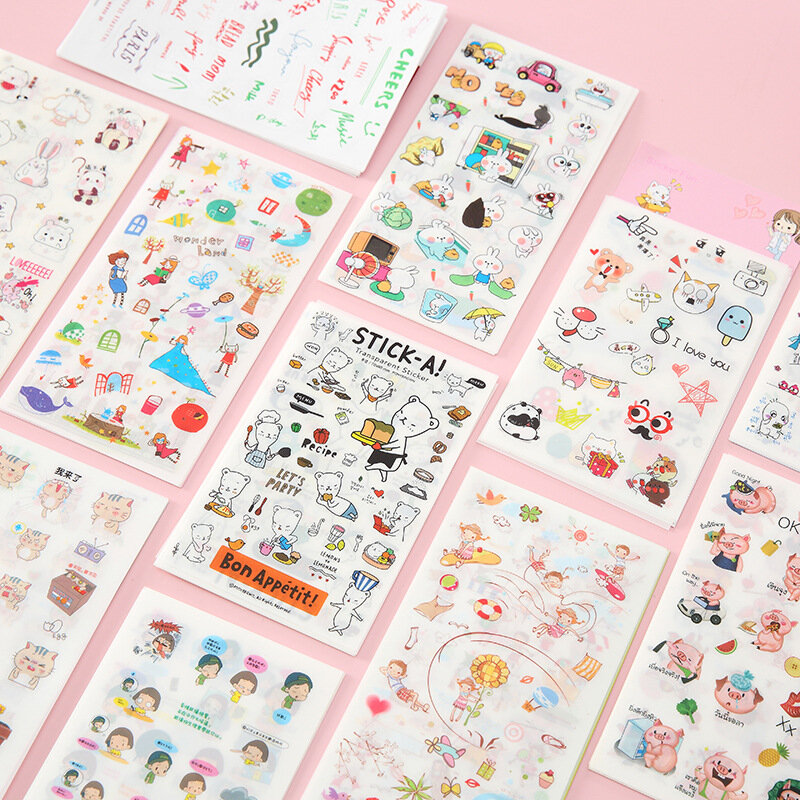 귀여운 만화 Diy 손 계정 책, 6 페이지, 학생 문구, 어린이 작은 패턴 개인 맞춤 카와이 장식 계획 스티커
